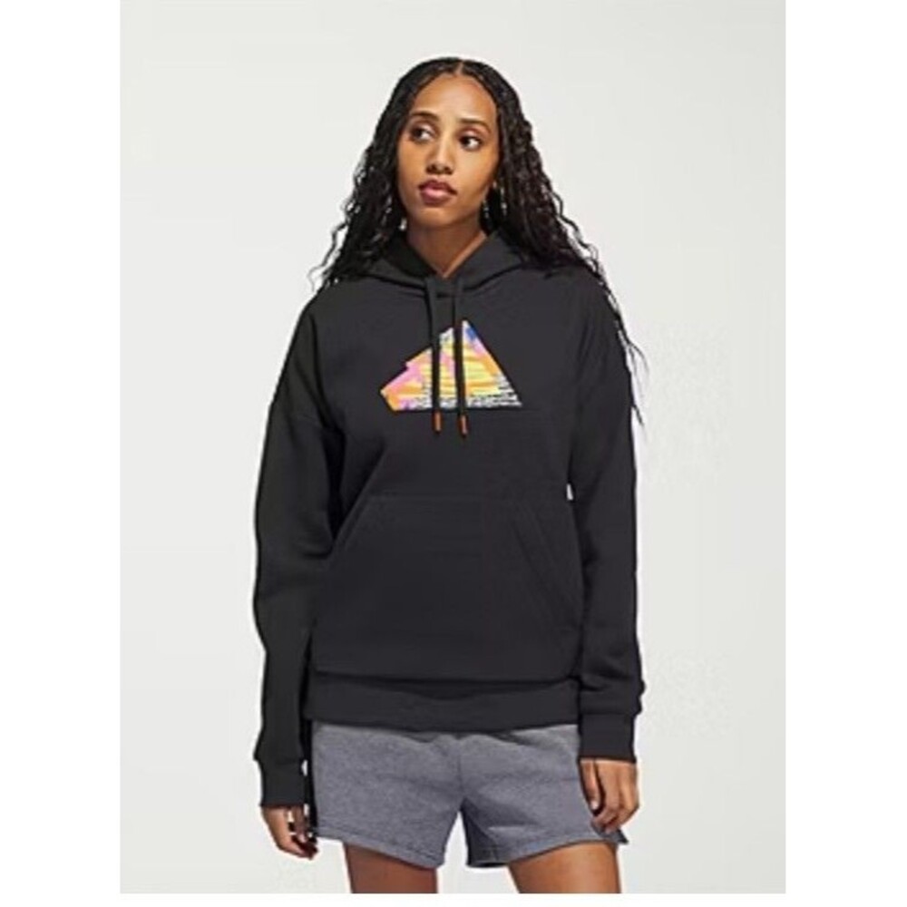 NEW! Women's Adidas Vibrant Abstract Logo Black Hooded Sweatshirt, Size Small